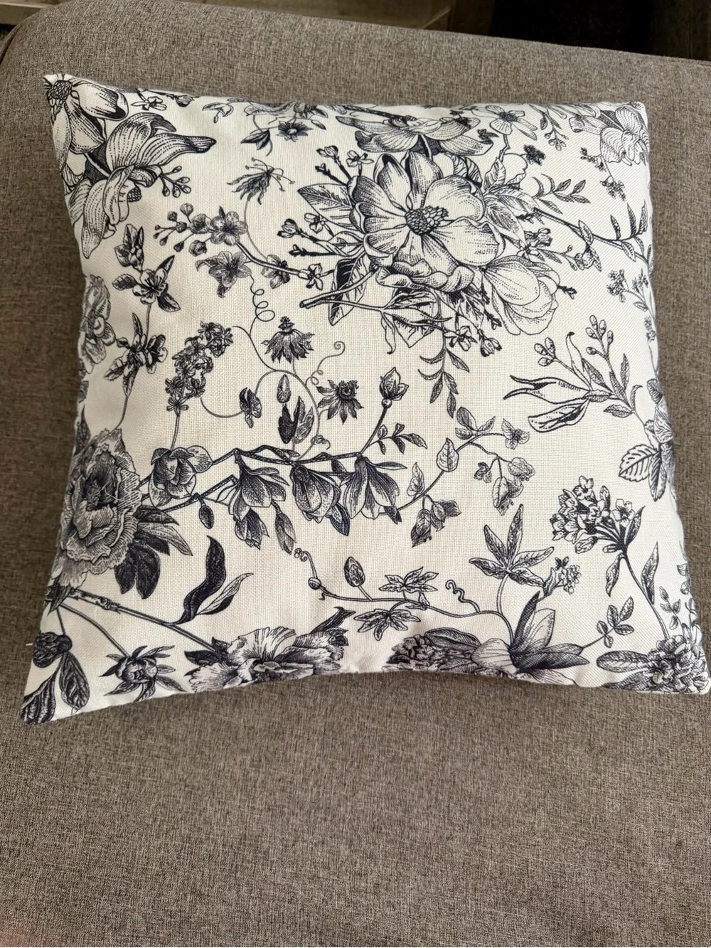 Floral Print Decorative Pillow - Black on White - Home Accents